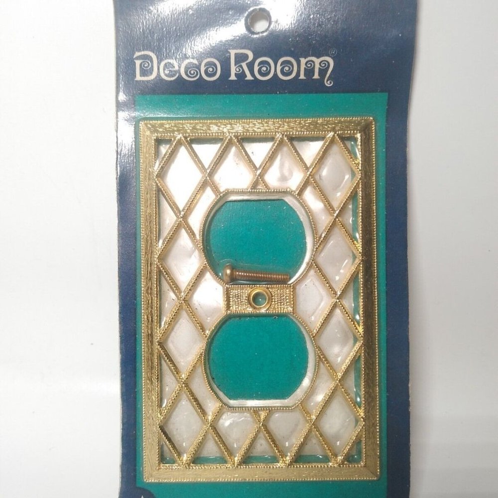 Deco Room MCM Lattice Light Switch Plate Cover Gold Lattice White Backing Sealed
